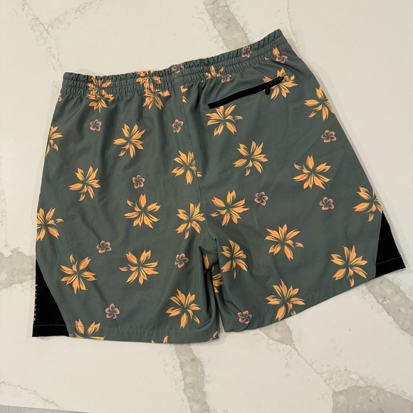 Reel Life Vortex Swim Trunks Lined Floral Mens XL Green/Orange Board Shorts - Picture 6 of 8